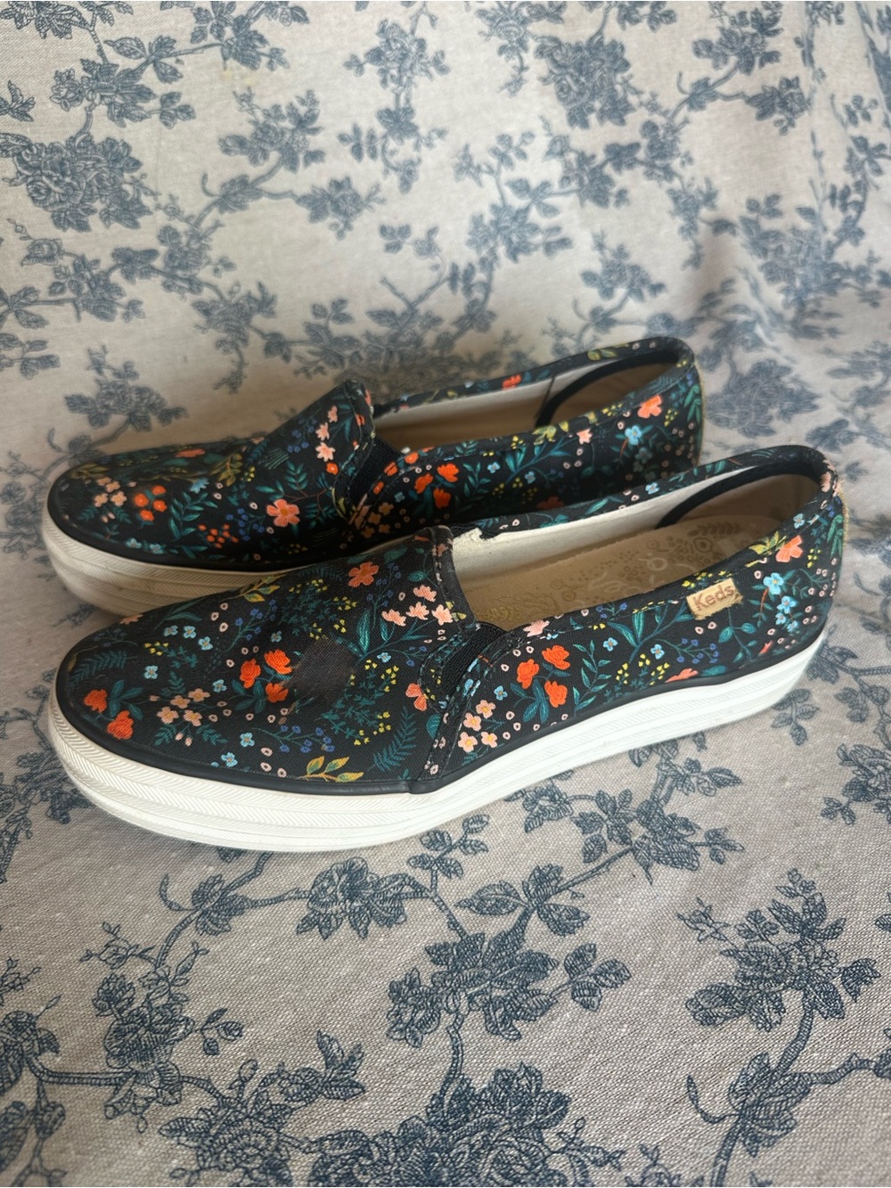 Keds Black Floral Slip-On Sneakers with Multicolor Blooms
